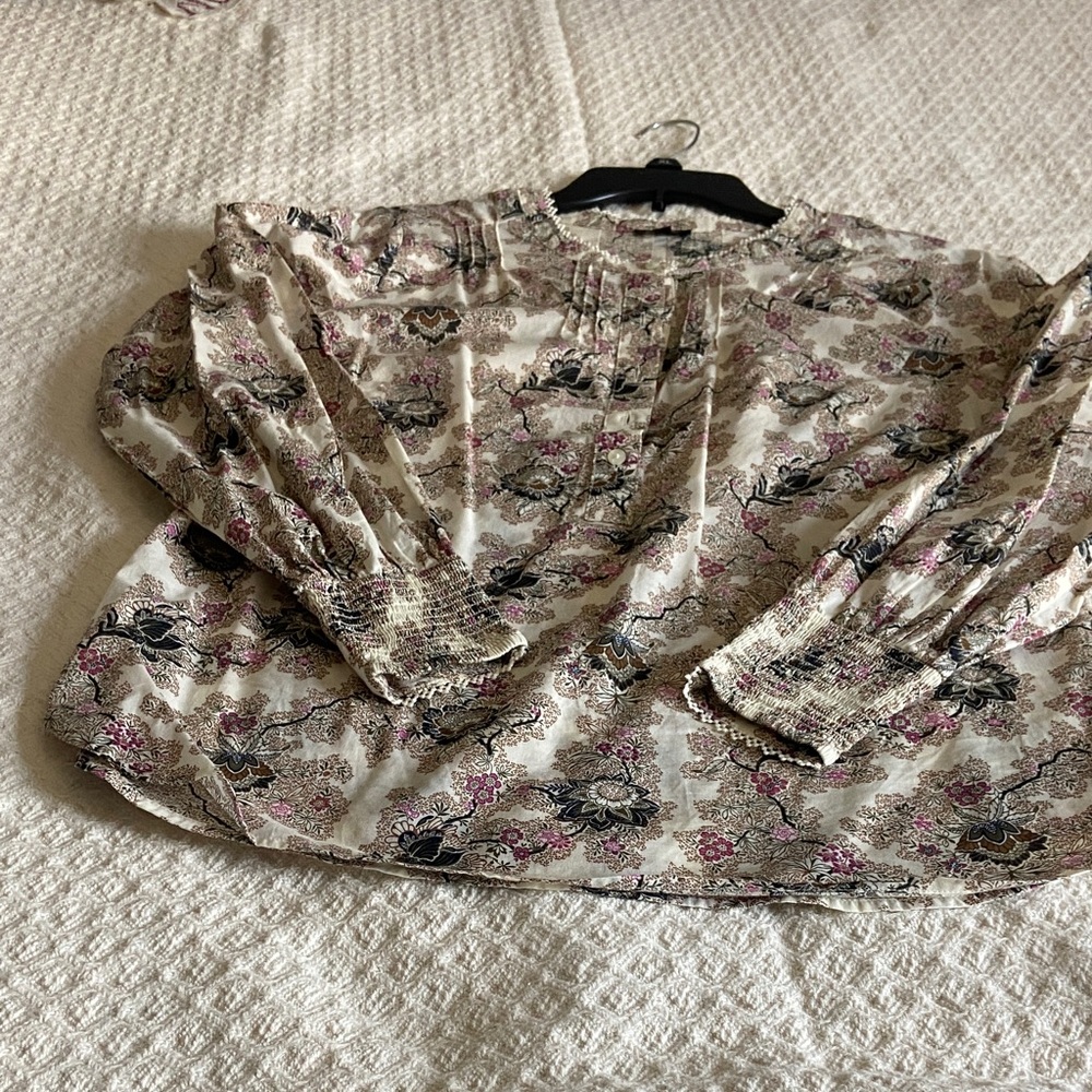 Talbots Floral Blouse - Cream and Pink